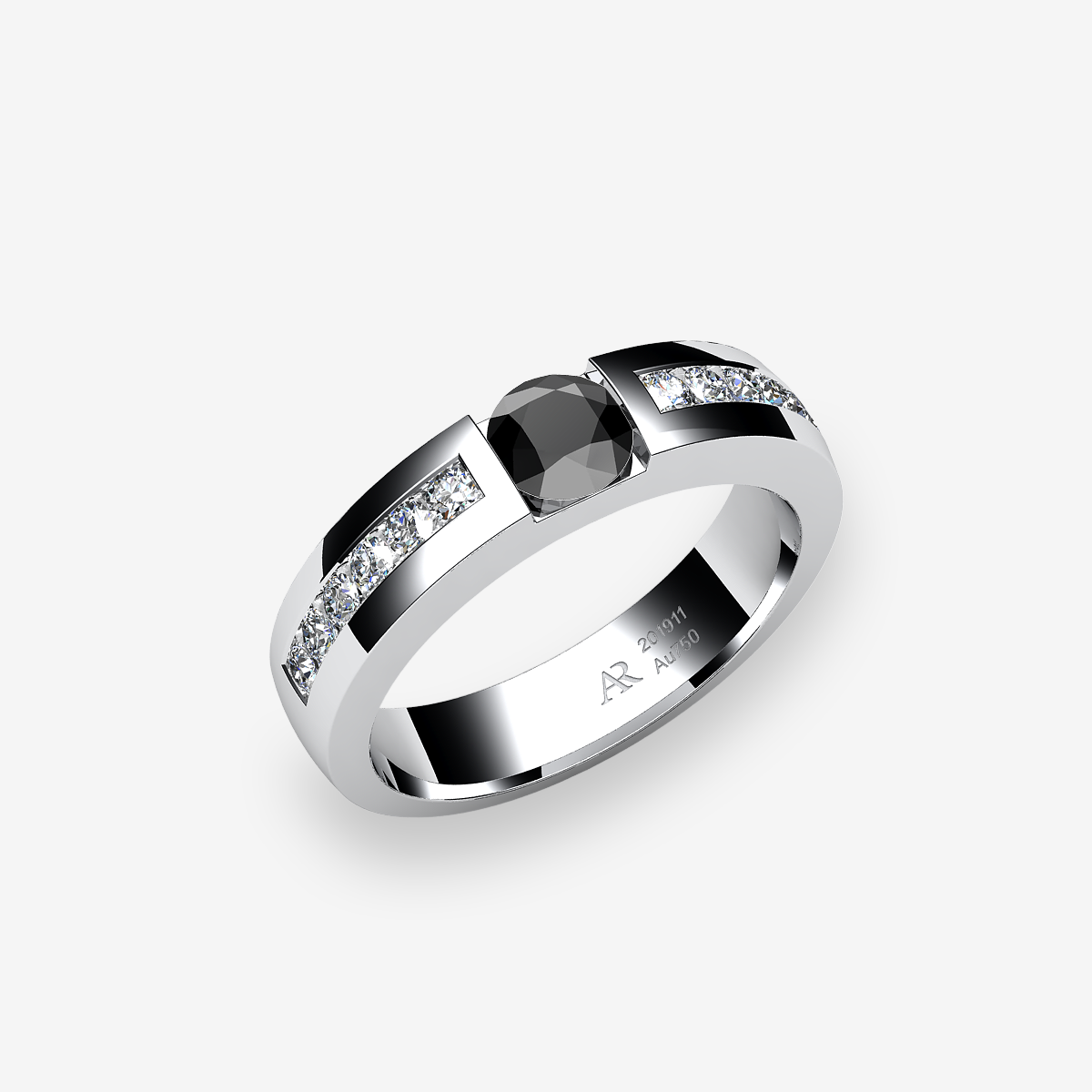 Bague de fiançailles serti rail Diamant noir Platine 950‰