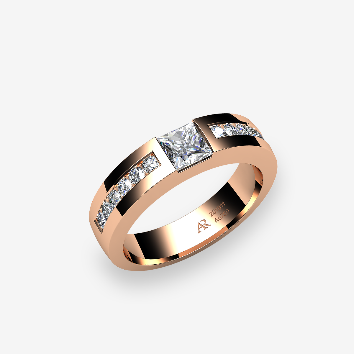 Bague de fiançailles serti rail Diamant Or rose 18 carats