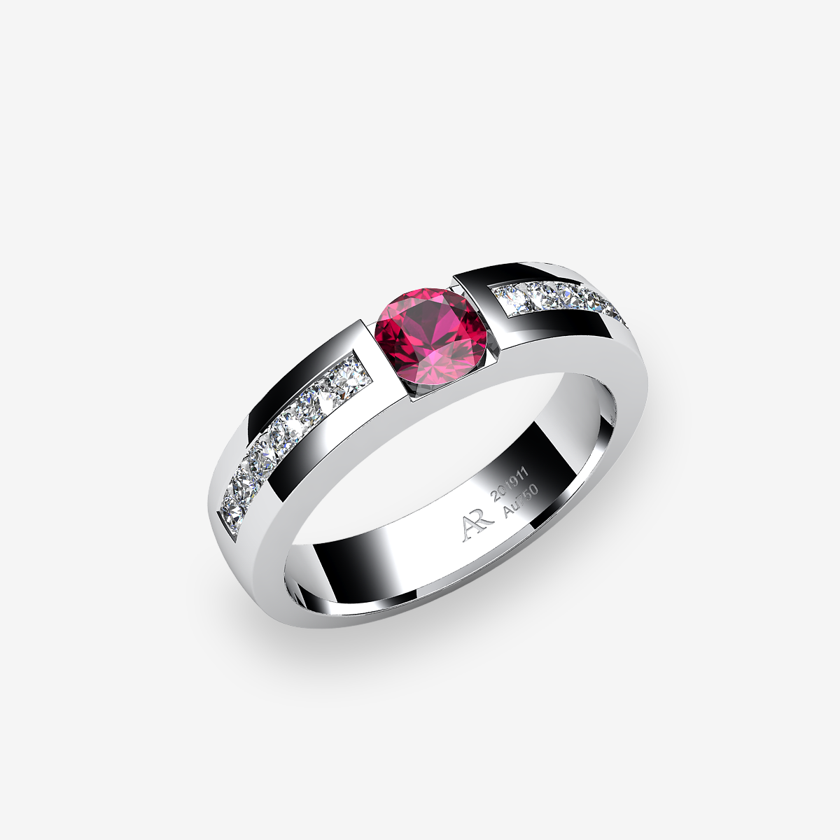 Bague de fiançailles serti rail Rubis Platine 950‰