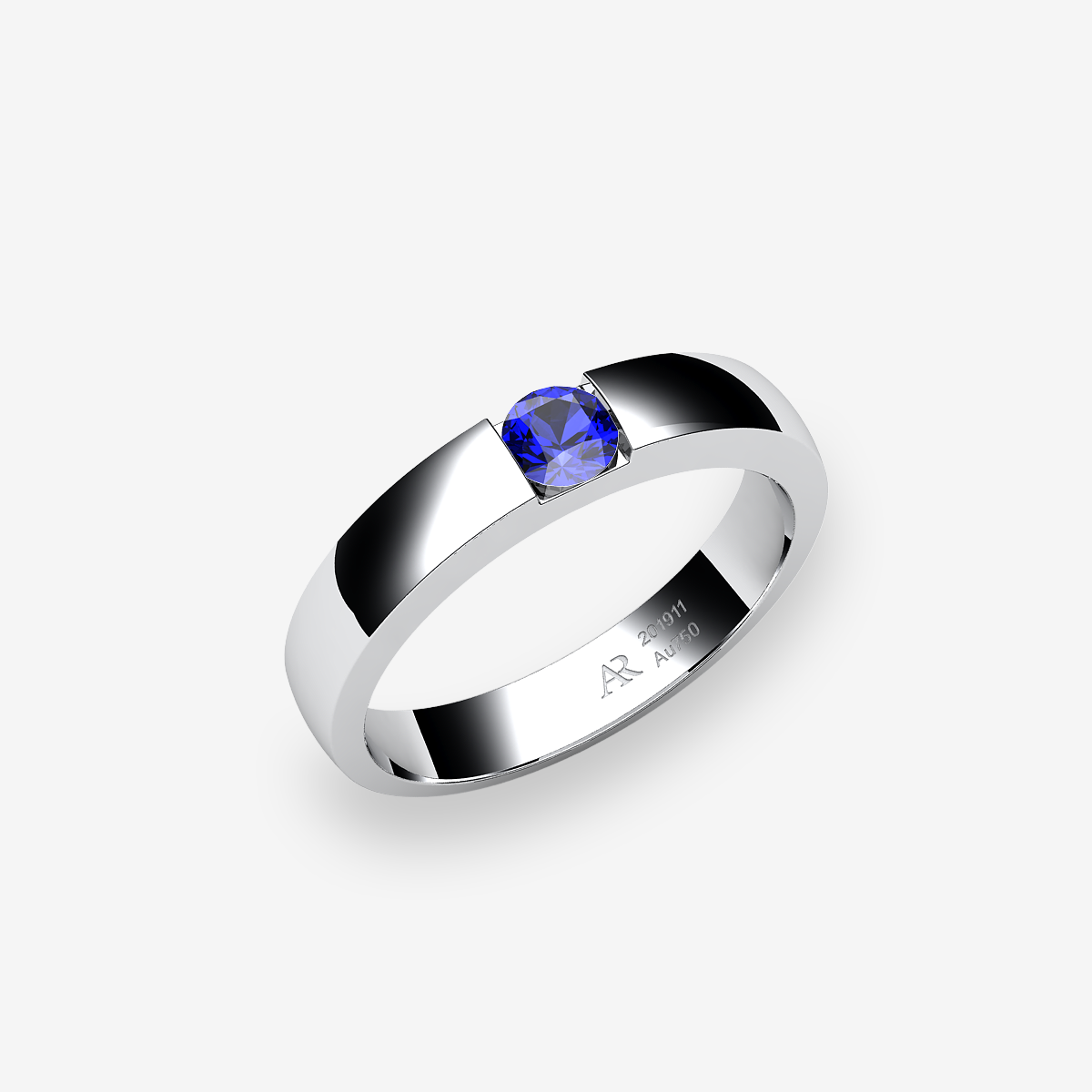 Bague de fiançailles serti rail Saphir bleu Platine 950‰