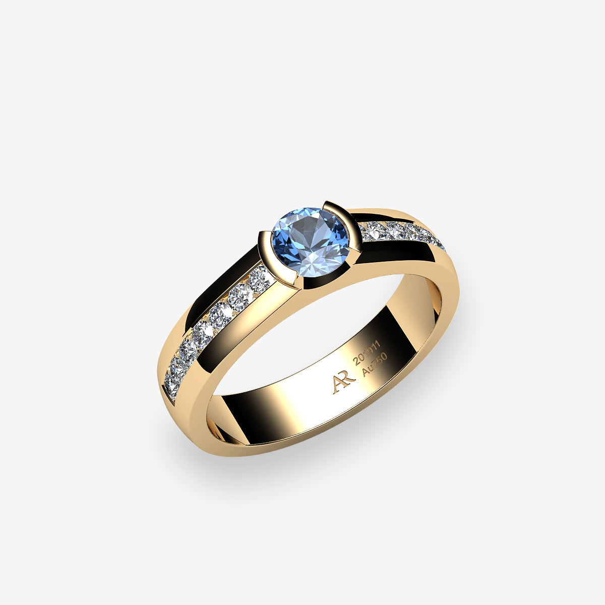 Bague de fiançailles serti semi-clos Aigue-marine Or jaune 18 carats