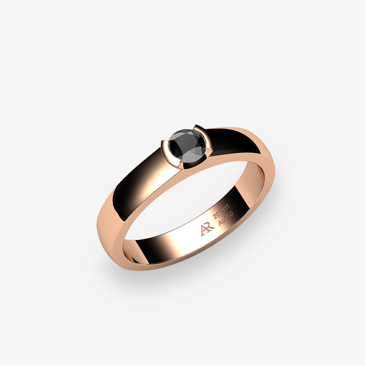 Bague de fiançailles serti semi-clos Diamant noir Or rose 18 carats