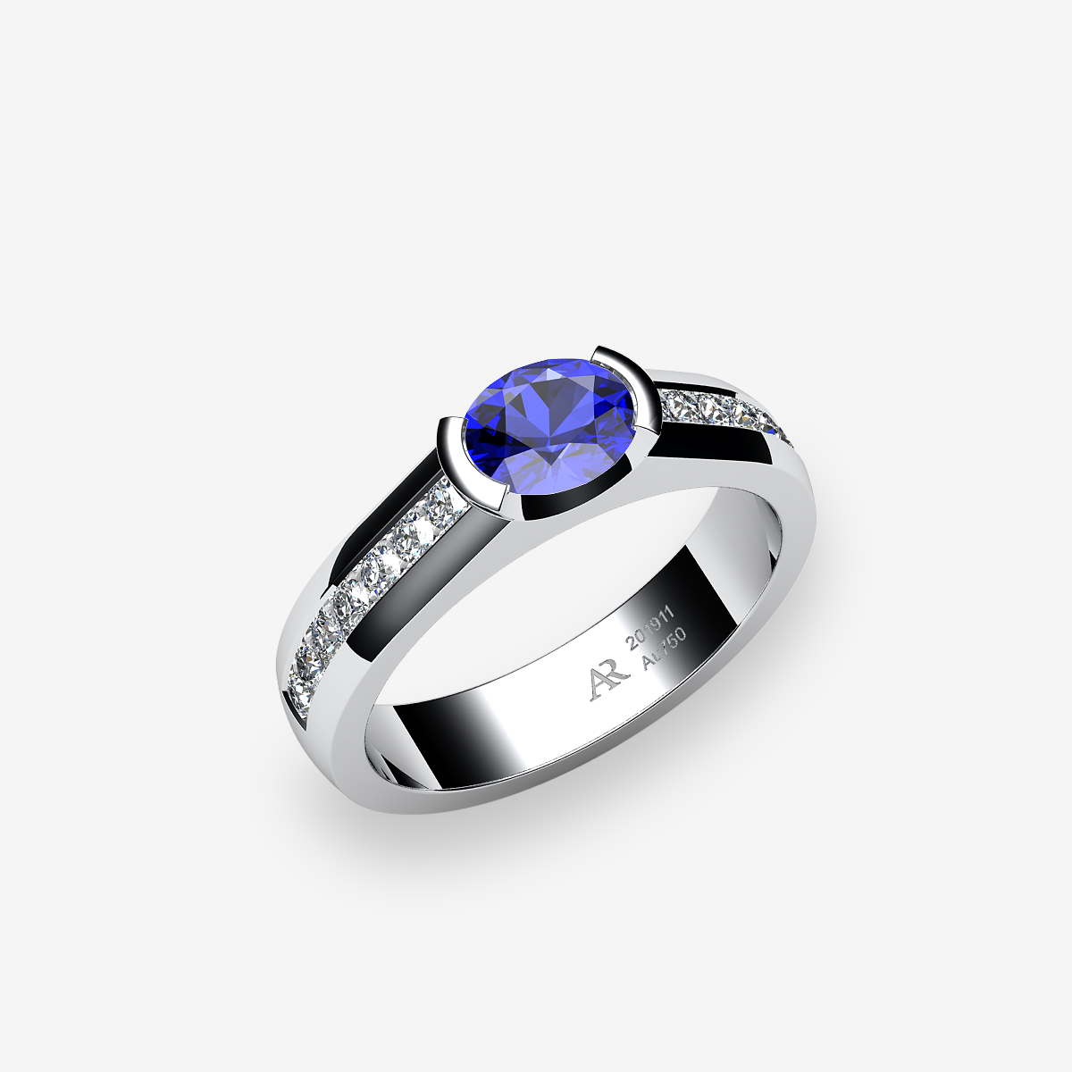 Bague de fiançailles serti semi-clos Saphir bleu Platine 950‰