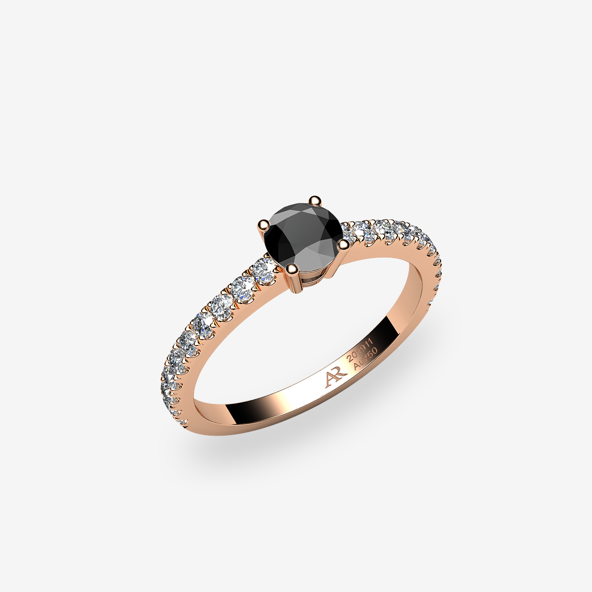 Bague de fiançailles solitaire Diamant noir Or rose 18 carats
