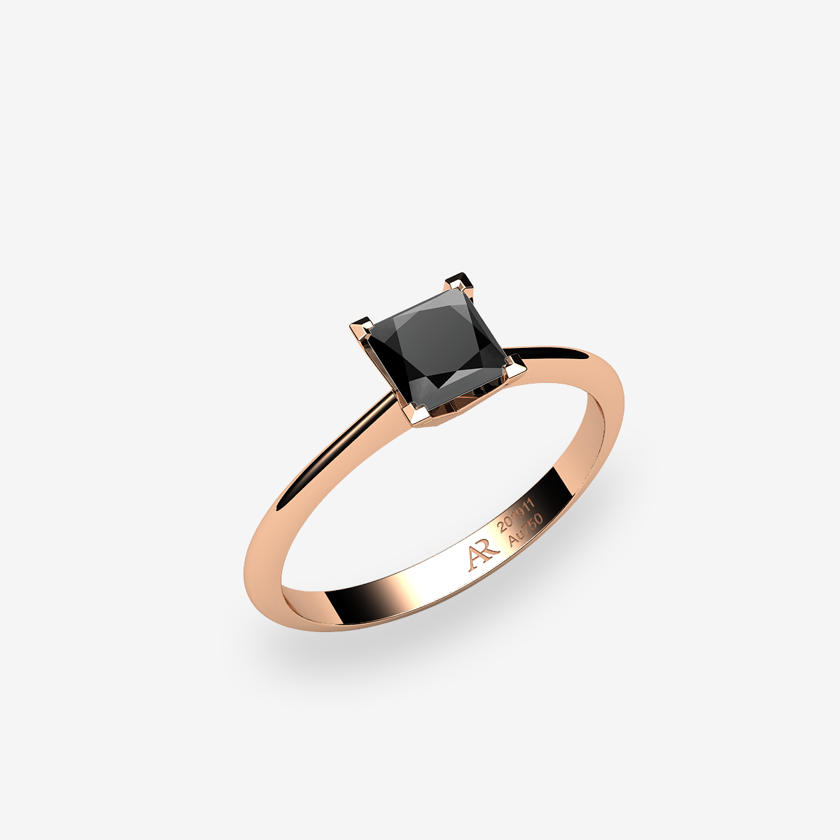 Bague de fiançailles solitaire Diamant noir Or rose 18 carats