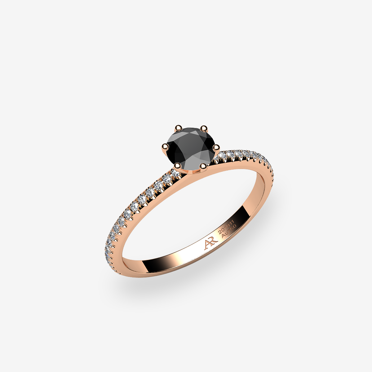 Bague de fiançailles solitaire Diamant noir Or rose 18 carats