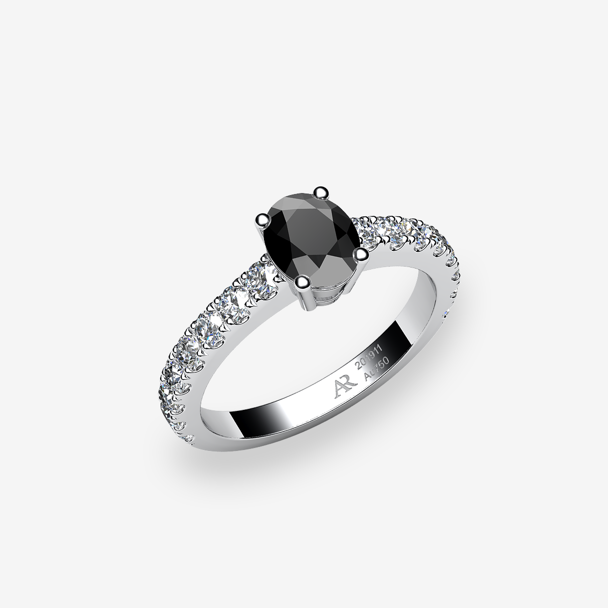 Bague de fiançailles solitaire Diamant noir Platine 950‰