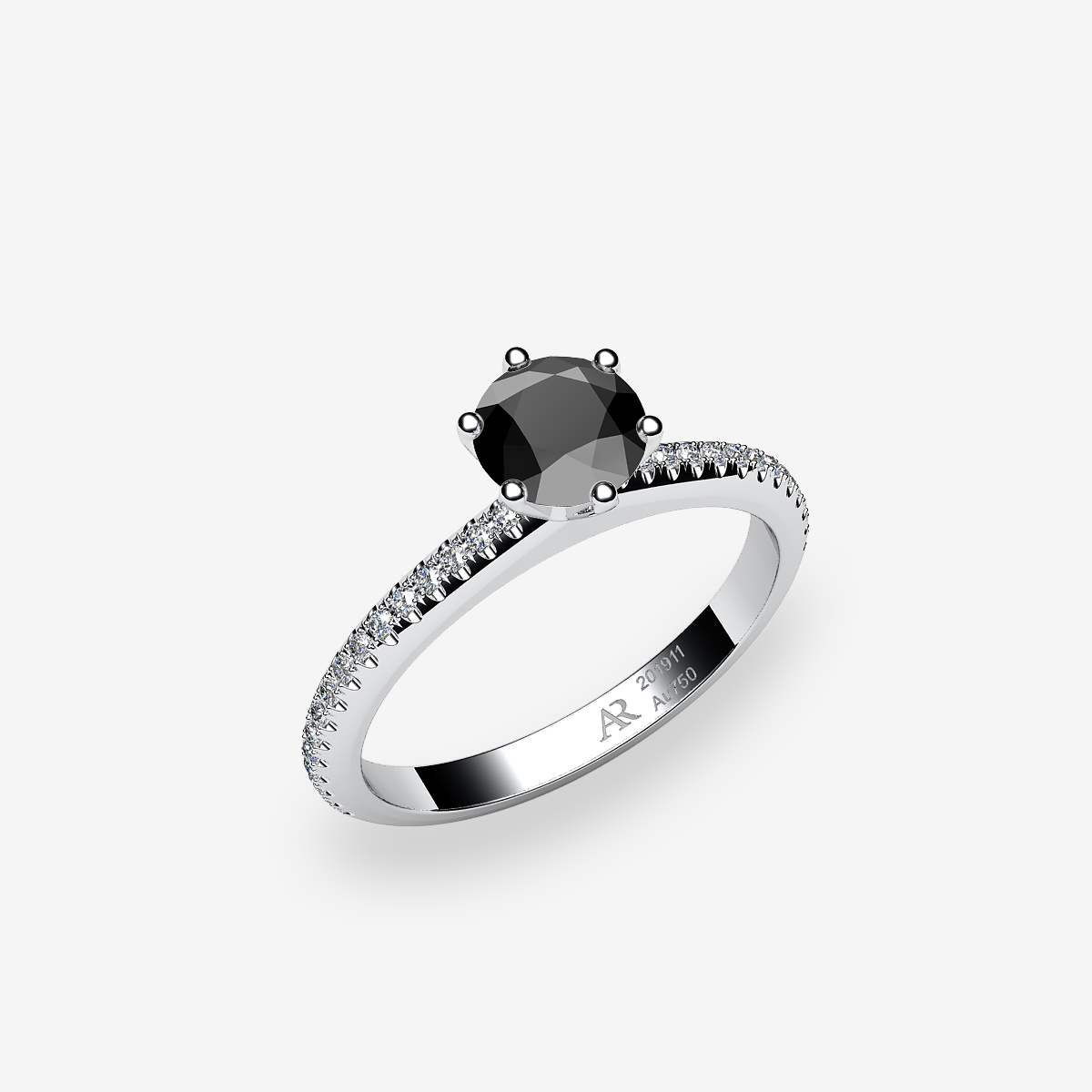 Bague de fiançailles solitaire Diamant noir Platine 950‰