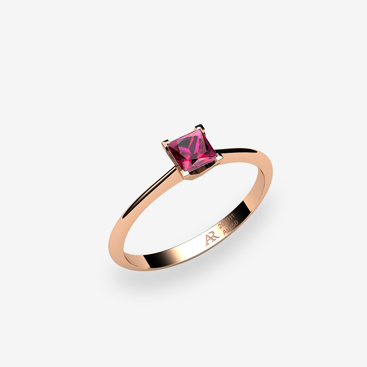 Bague de fiançailles solitaire Rubis Or rose 18 carats