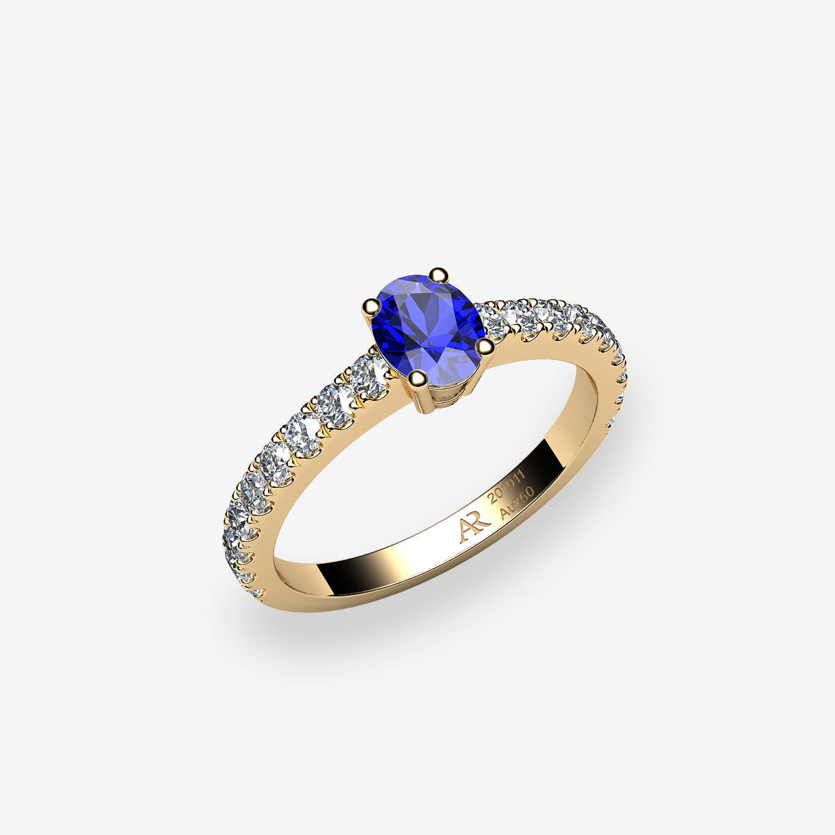 Bague de fiançailles solitaire Saphir bleu Or jaune 18 carats