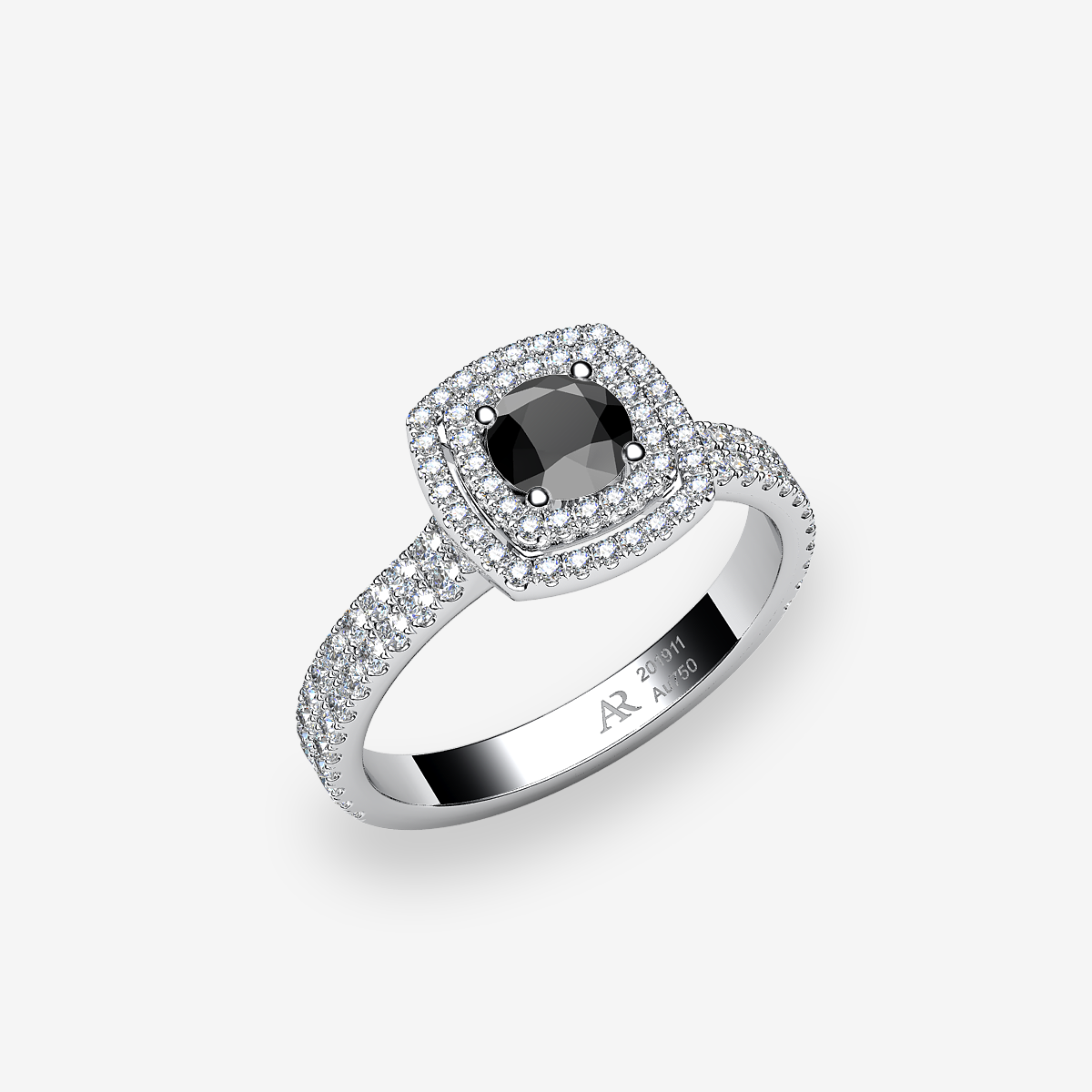 Bague double entourage Diamant noir Platine 950‰