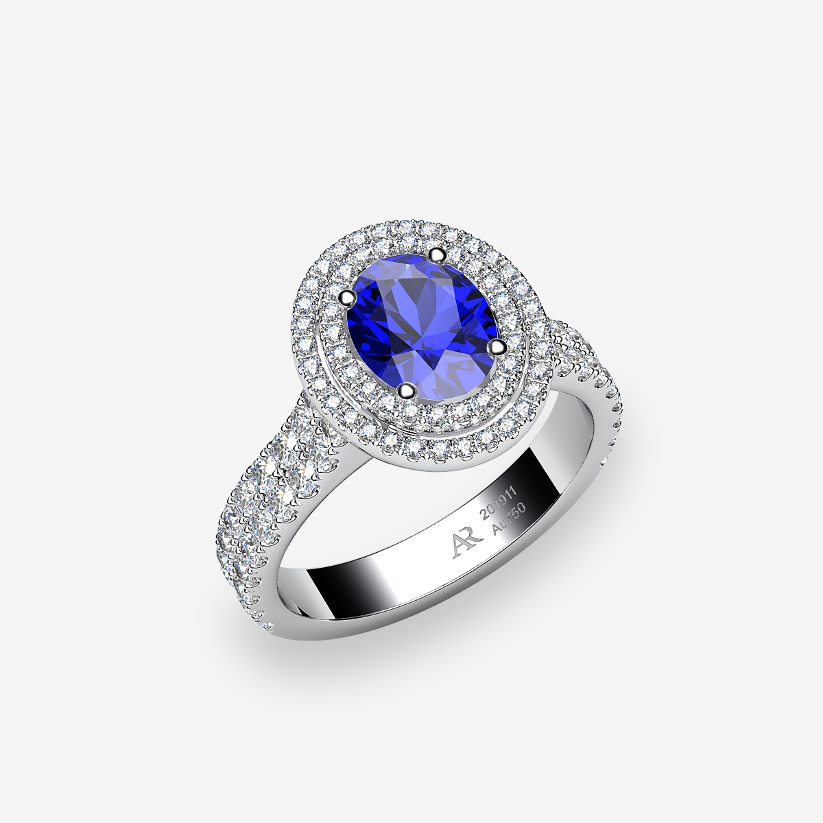 Bague double entourage Saphir bleu Platine 950‰