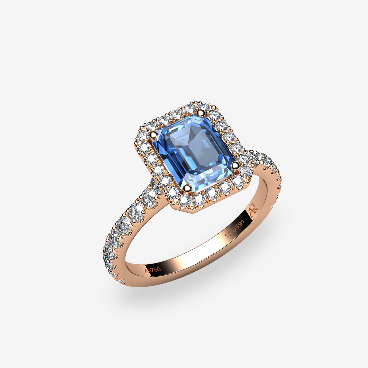 Bague entourage Aigue-marine Or rose 18 carats