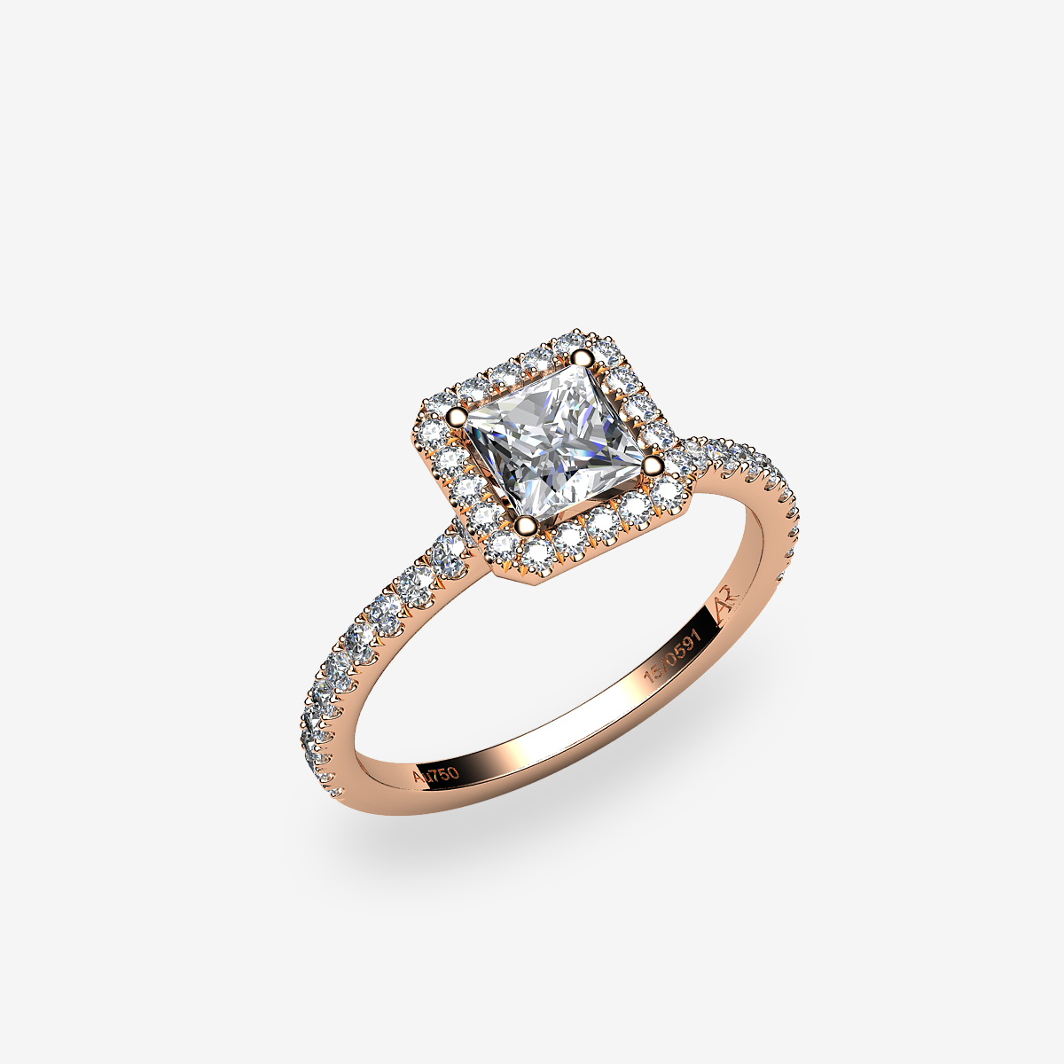 Bague entourage Diamant Or rose 18 carats