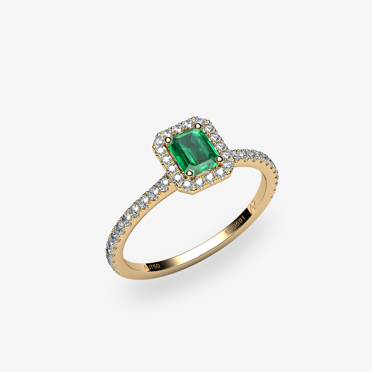 Bague entourage Émeraude Or jaune 18 carats