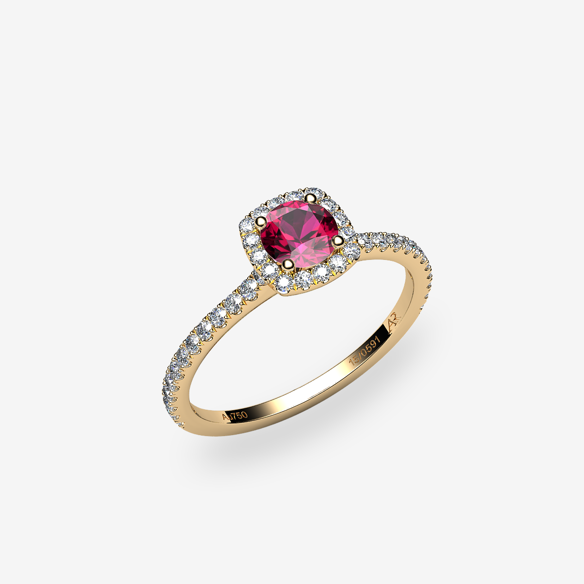Bague entourage Rubis Or jaune 18 carats