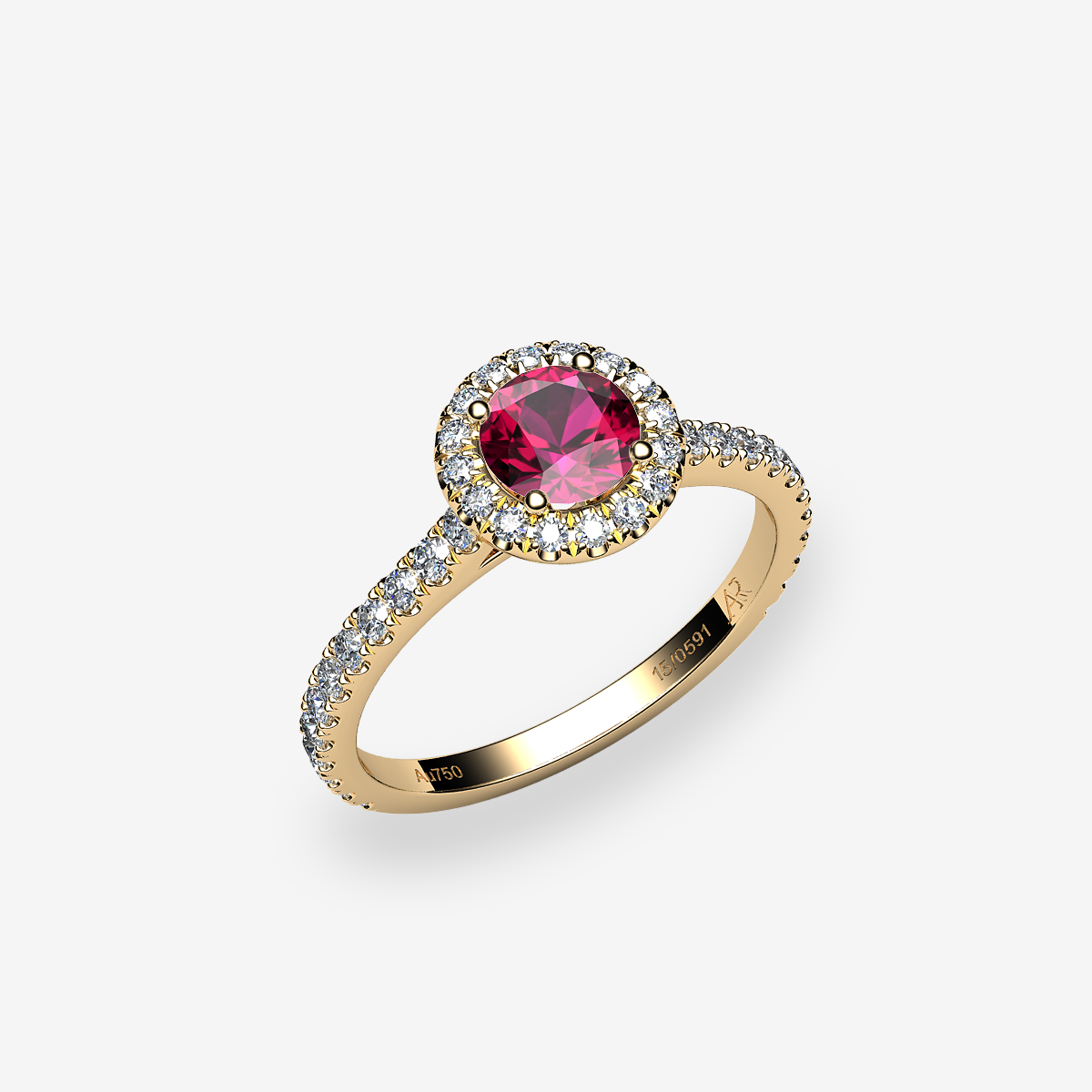 Bague entourage Rubis Or jaune 18 carats