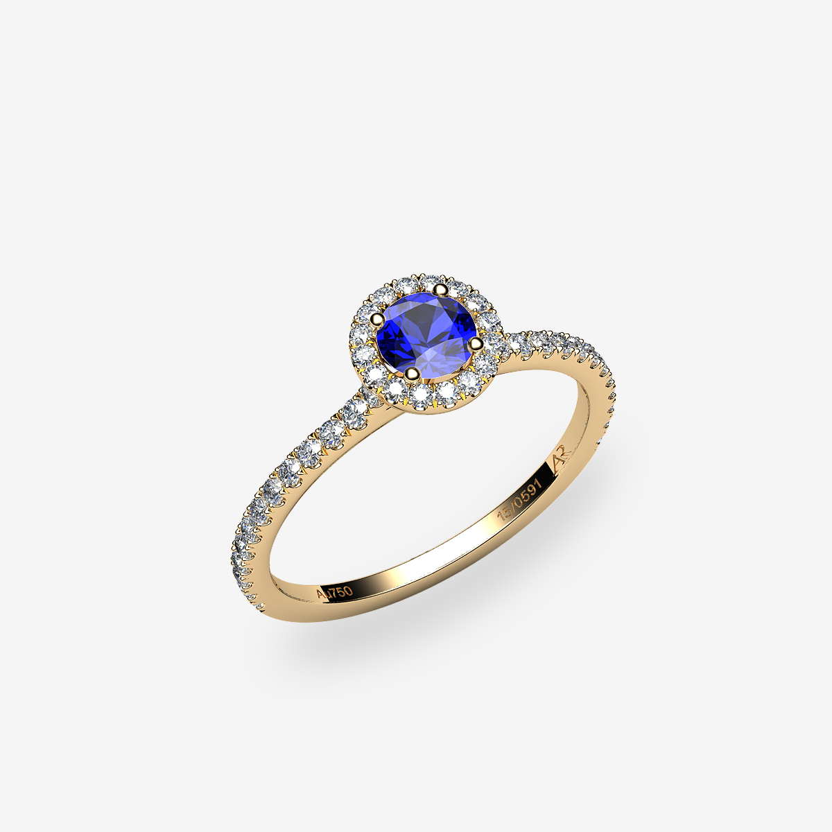Bague entourage Saphir bleu Or jaune 18 carats