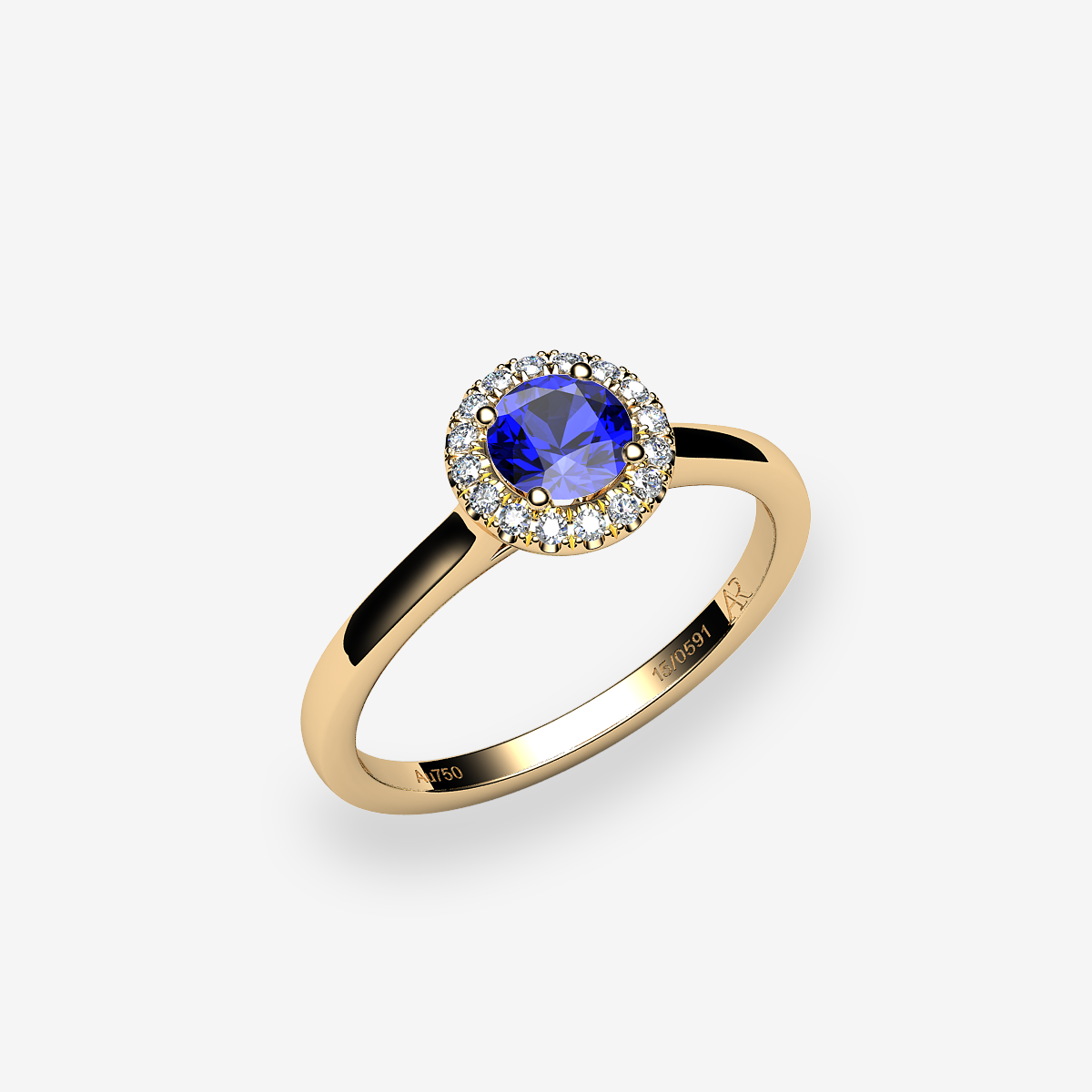 Bague entourage Saphir bleu Or jaune 18 carats