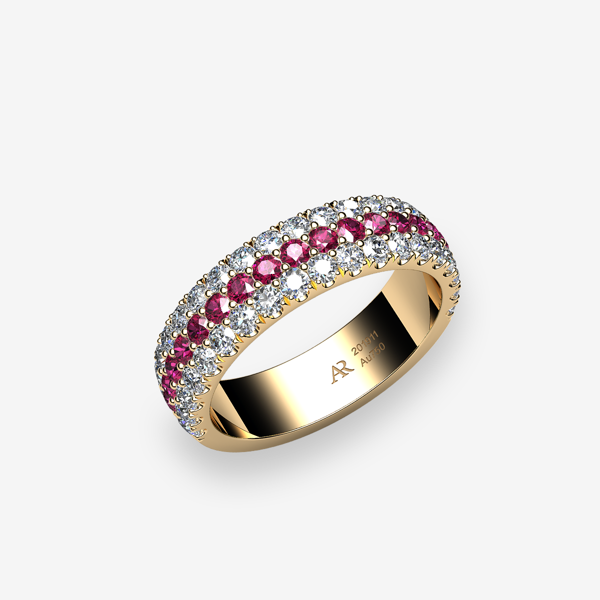 Bague pavage Rubis Or jaune 18 carats