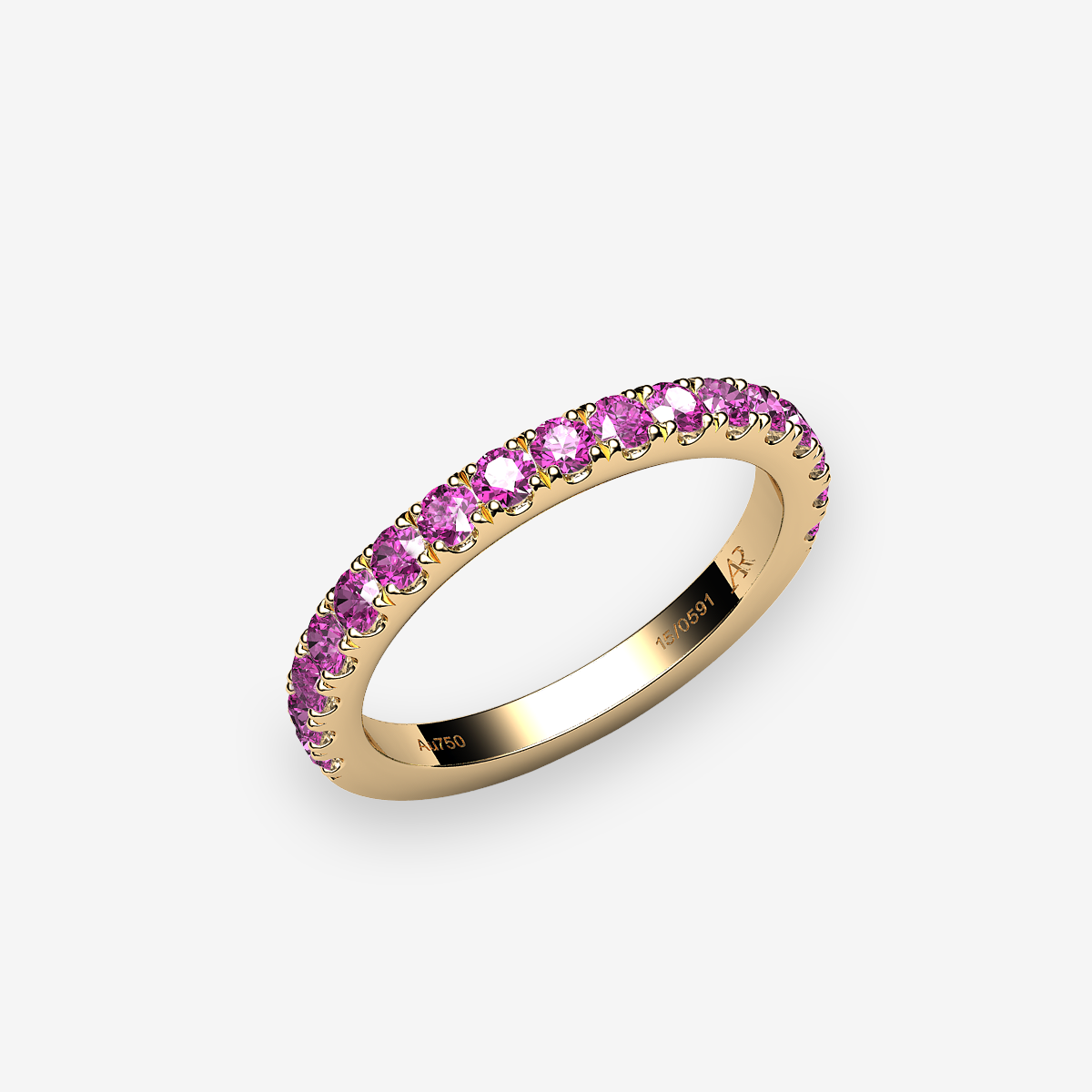 Bague pavage Saphirs roses Or jaune 18 carats