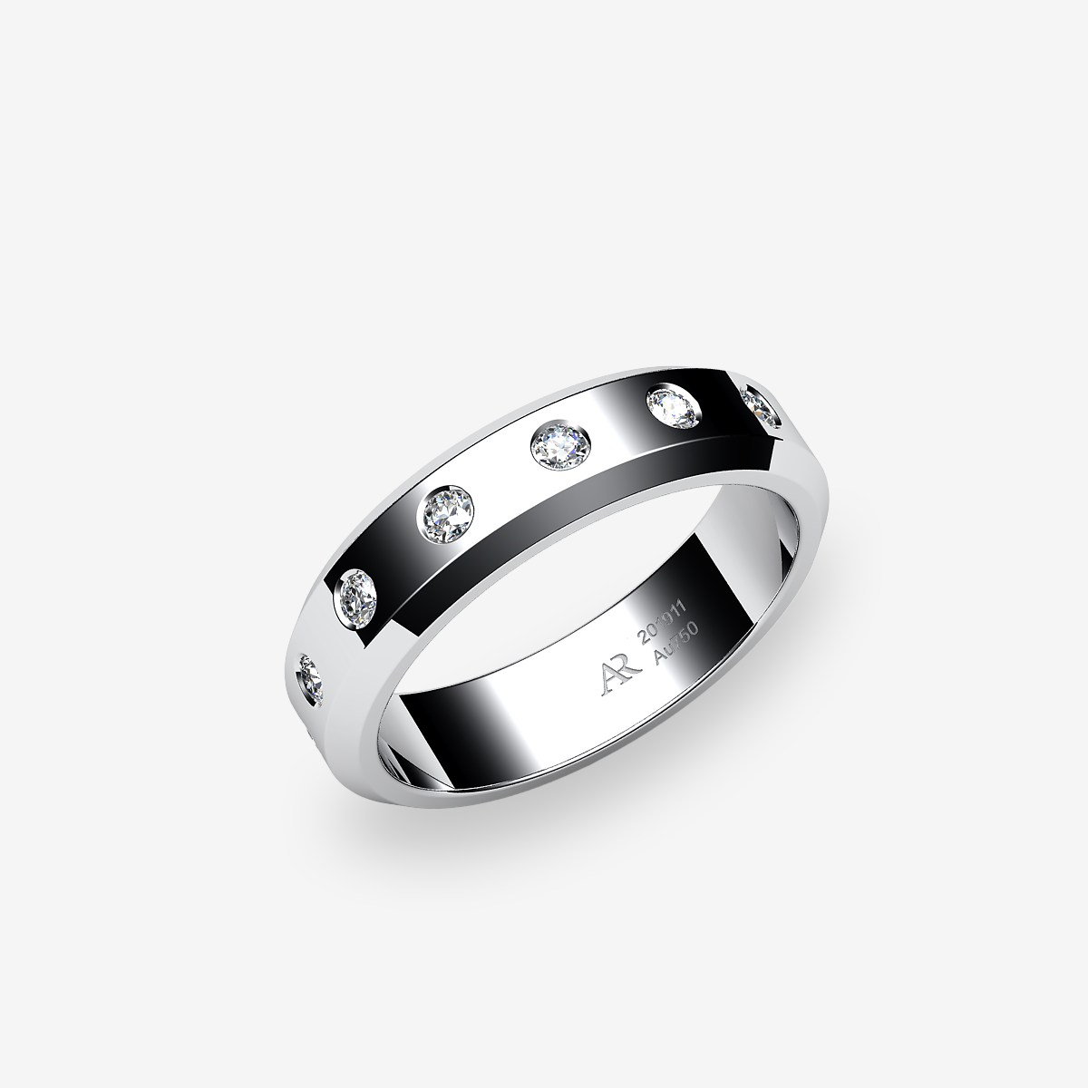 Bague En Platine 900 Et Diamants - Style Ruban Martelé, Taille 52, Diamants Couleur H Naturels