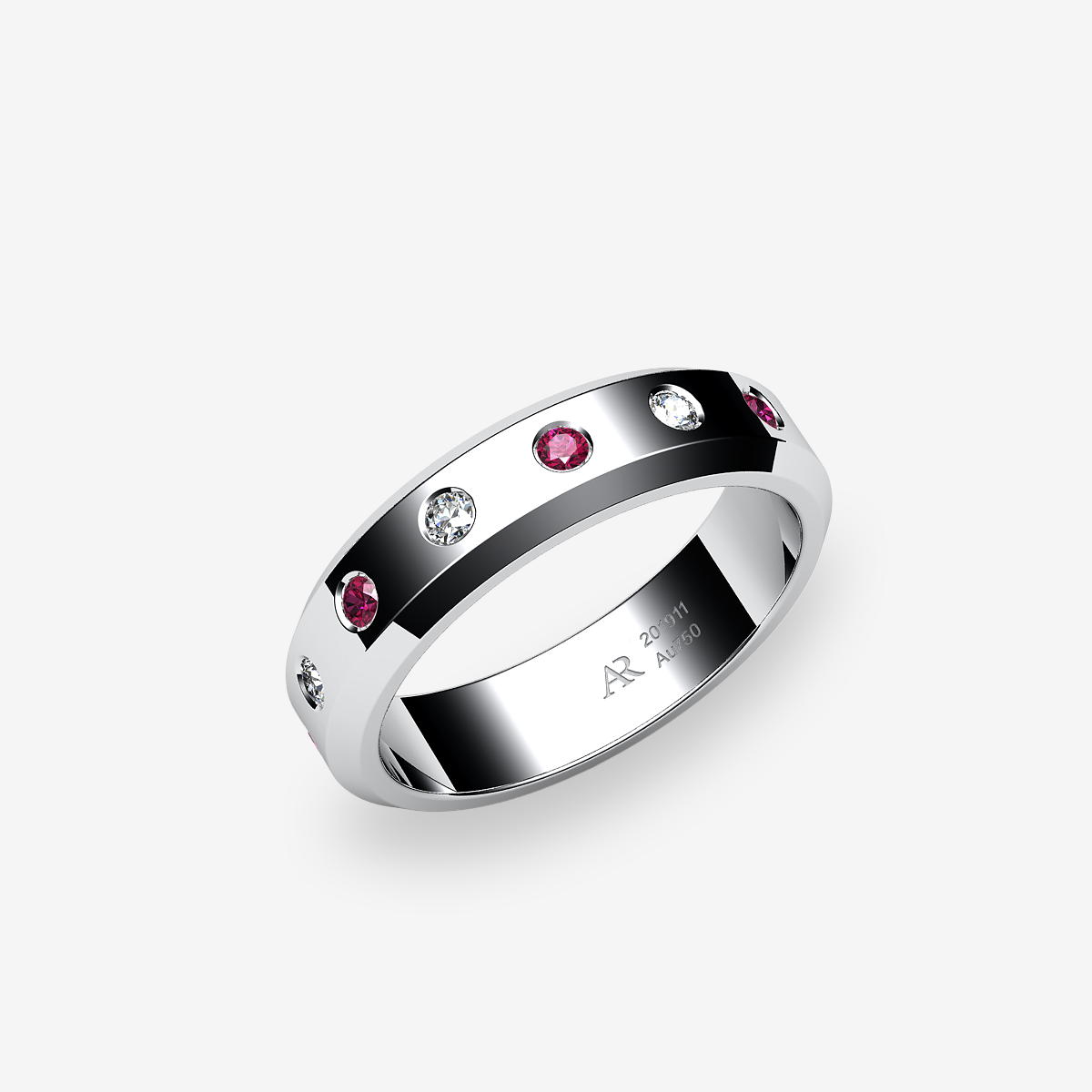 Bague ruban plat Rubis Platine 950‰
