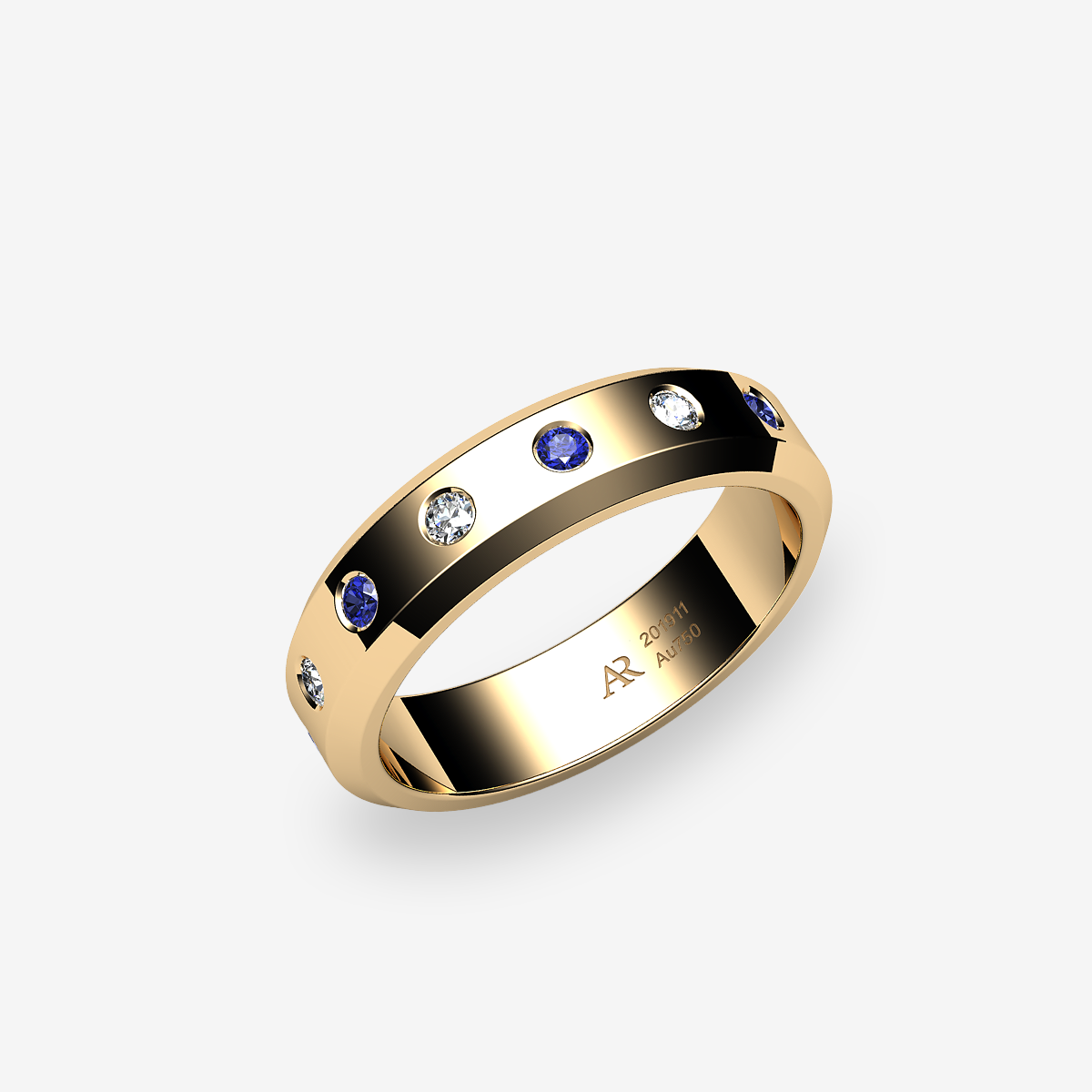 Bague ruban plat Saphirs bleus Or jaune 18 carats