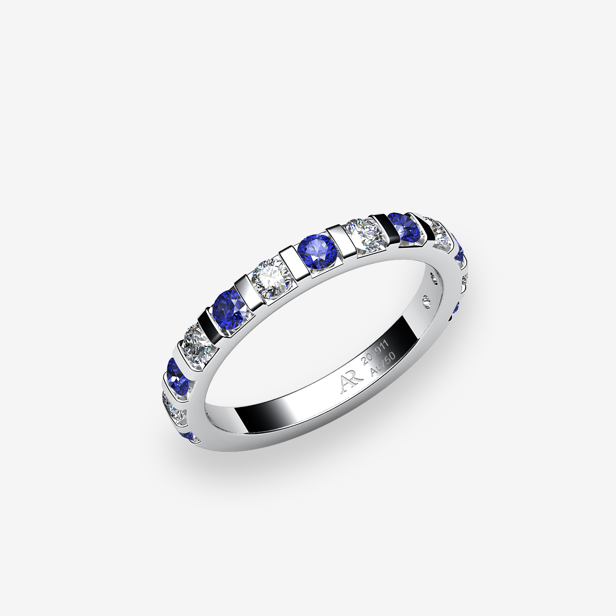 Bague serti barrette Saphirs bleus Platine 950‰