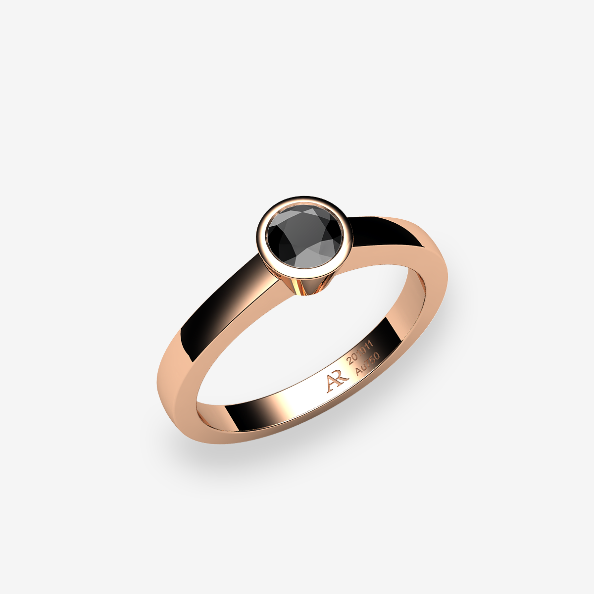 Bague serti clos Diamant noir Or rose 18 carats