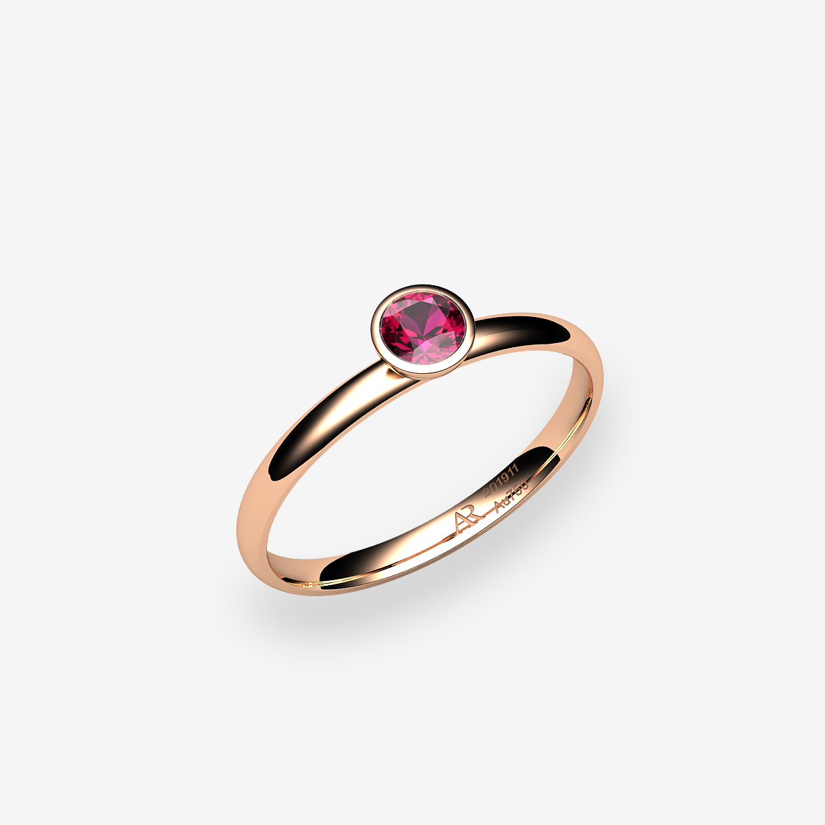 Bague serti clos Rubis Or rose 18 carats