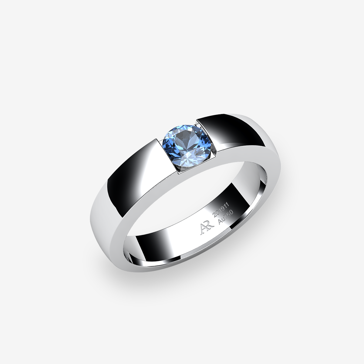Bague serti rail Aigue-marine Platine 950‰