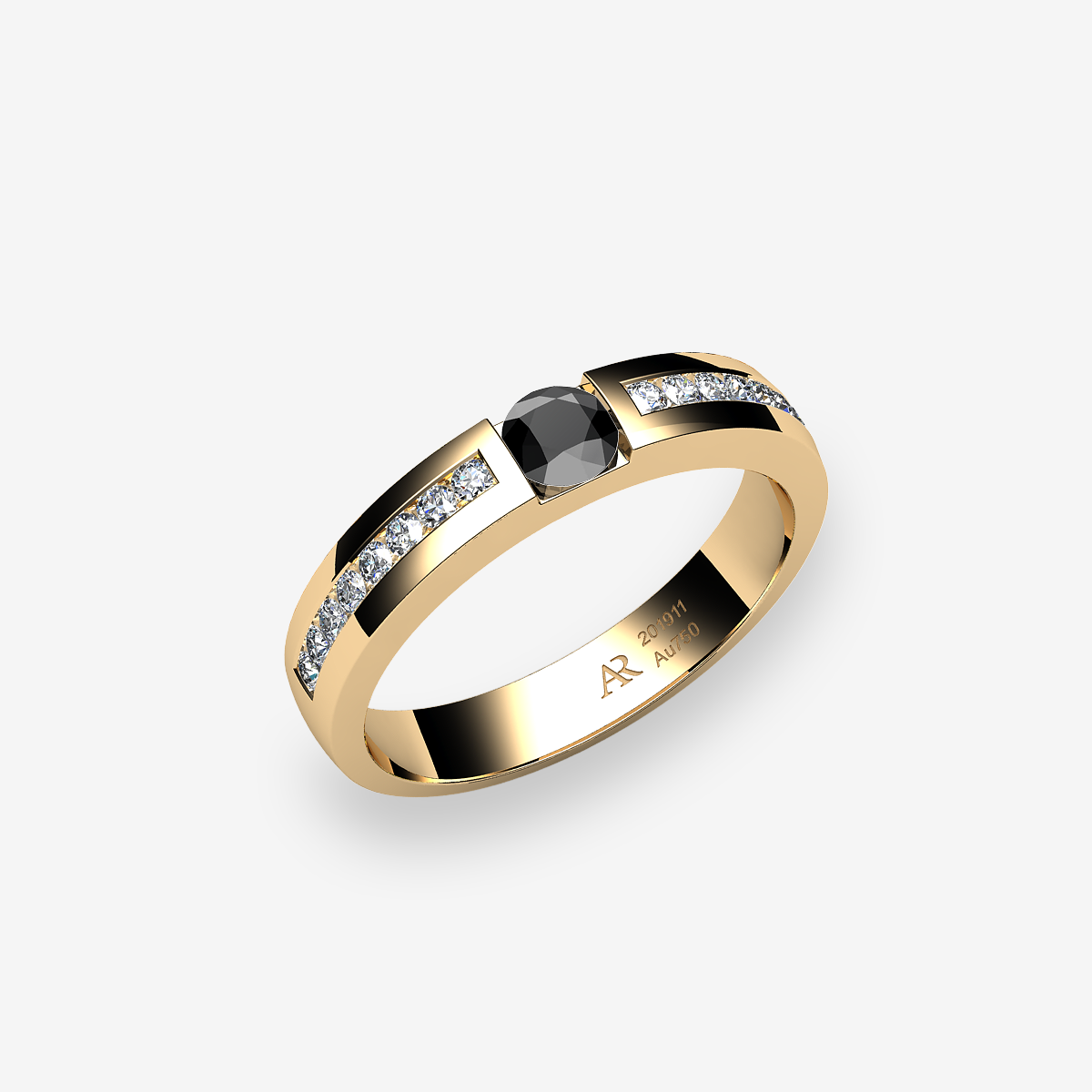 Bague serti rail Diamant noir Or jaune 18 carats