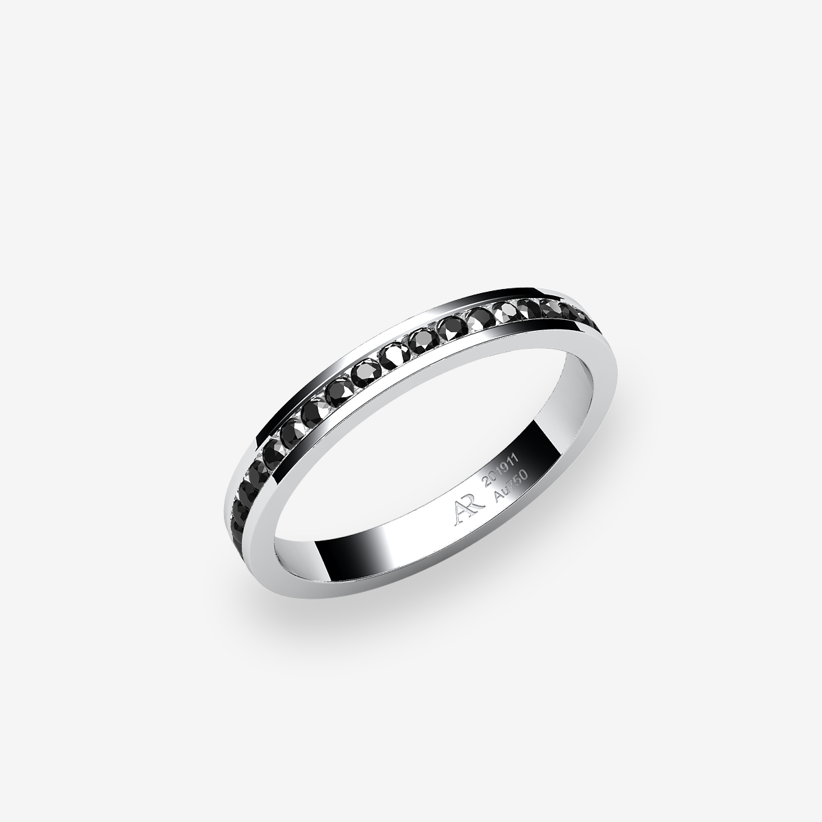 Bague serti rail Diamants noirs Or blanc palladié 18 carats
