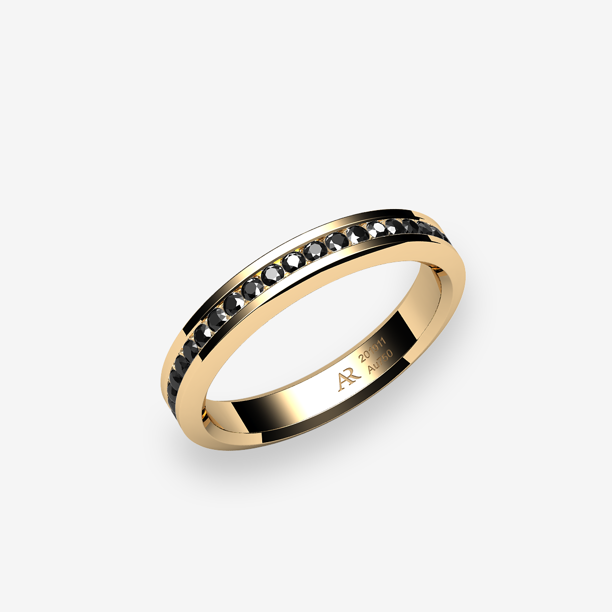 Bague serti rail Diamants noirs Or jaune 18 carats