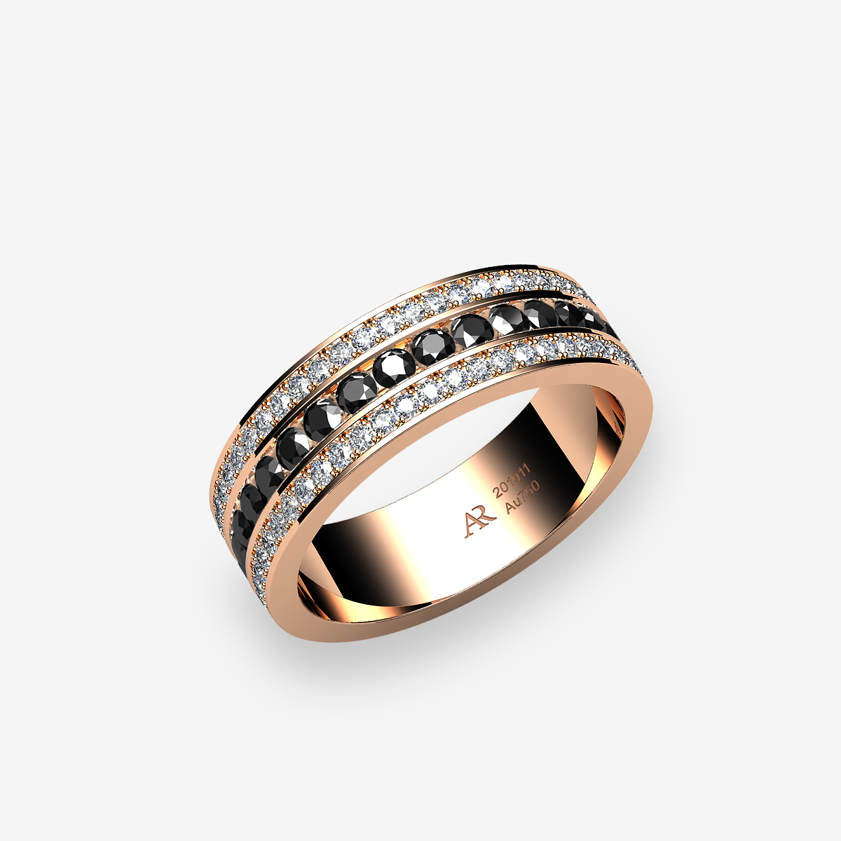 Bague serti rail et pavage Diamants noirs Or rose 18 carats