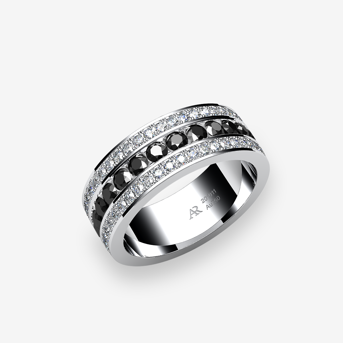 Bague serti rail et pavage Diamants noirs Platine 950‰