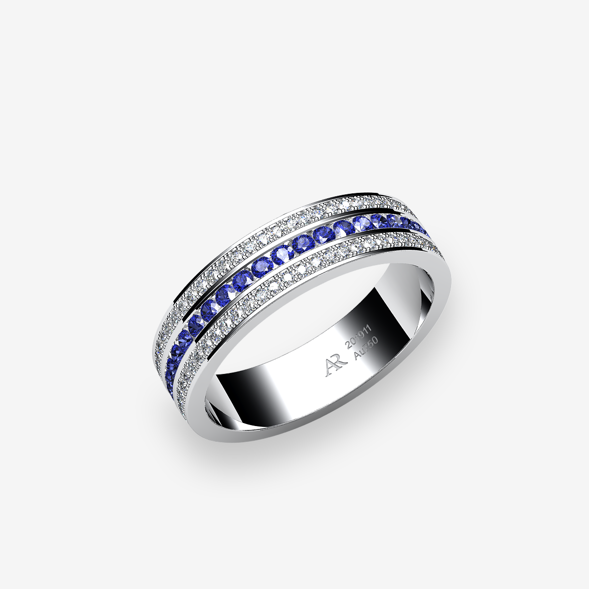 Bague serti rail et pavage Saphirs bleus Platine 950‰