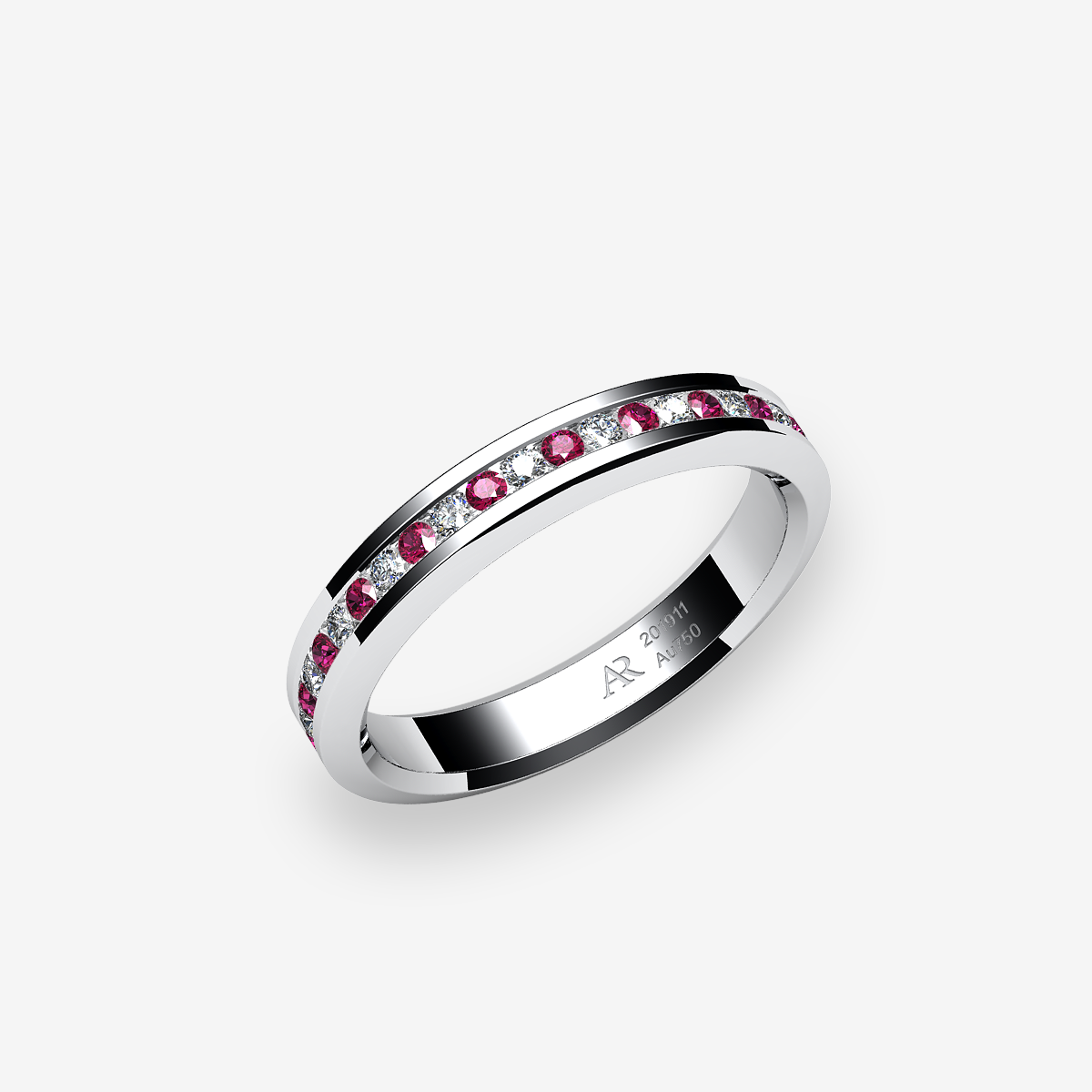 Bague serti rail Rubis Platine 950‰