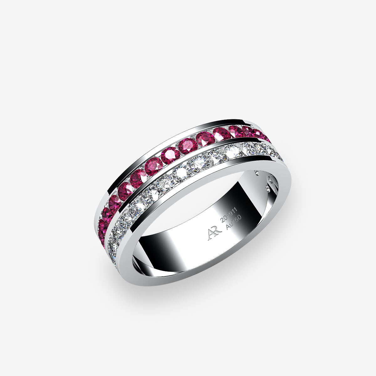 Bague serti rail Rubis Platine 950‰