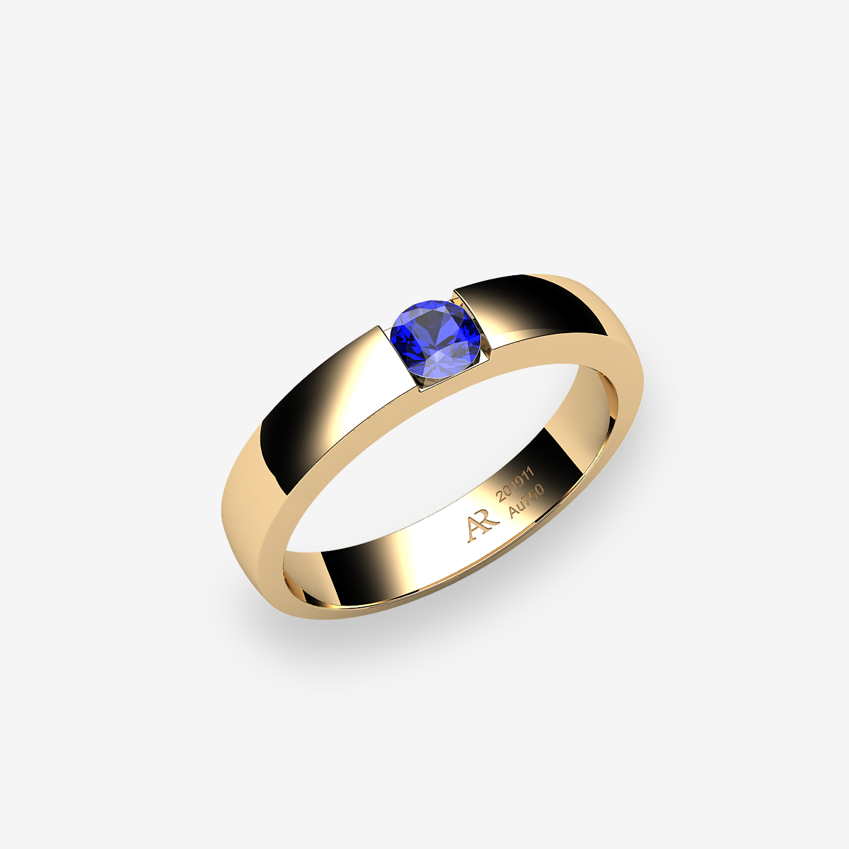 Bague serti rail Saphir bleu Or jaune 18 carats