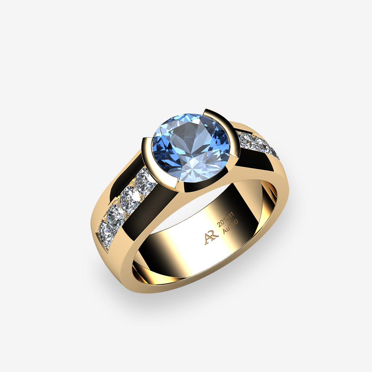 Bague Alliance En Or 18 Carats Jaune Et Blanc Avec Aigue-Marine - Taille 54 - Occasion