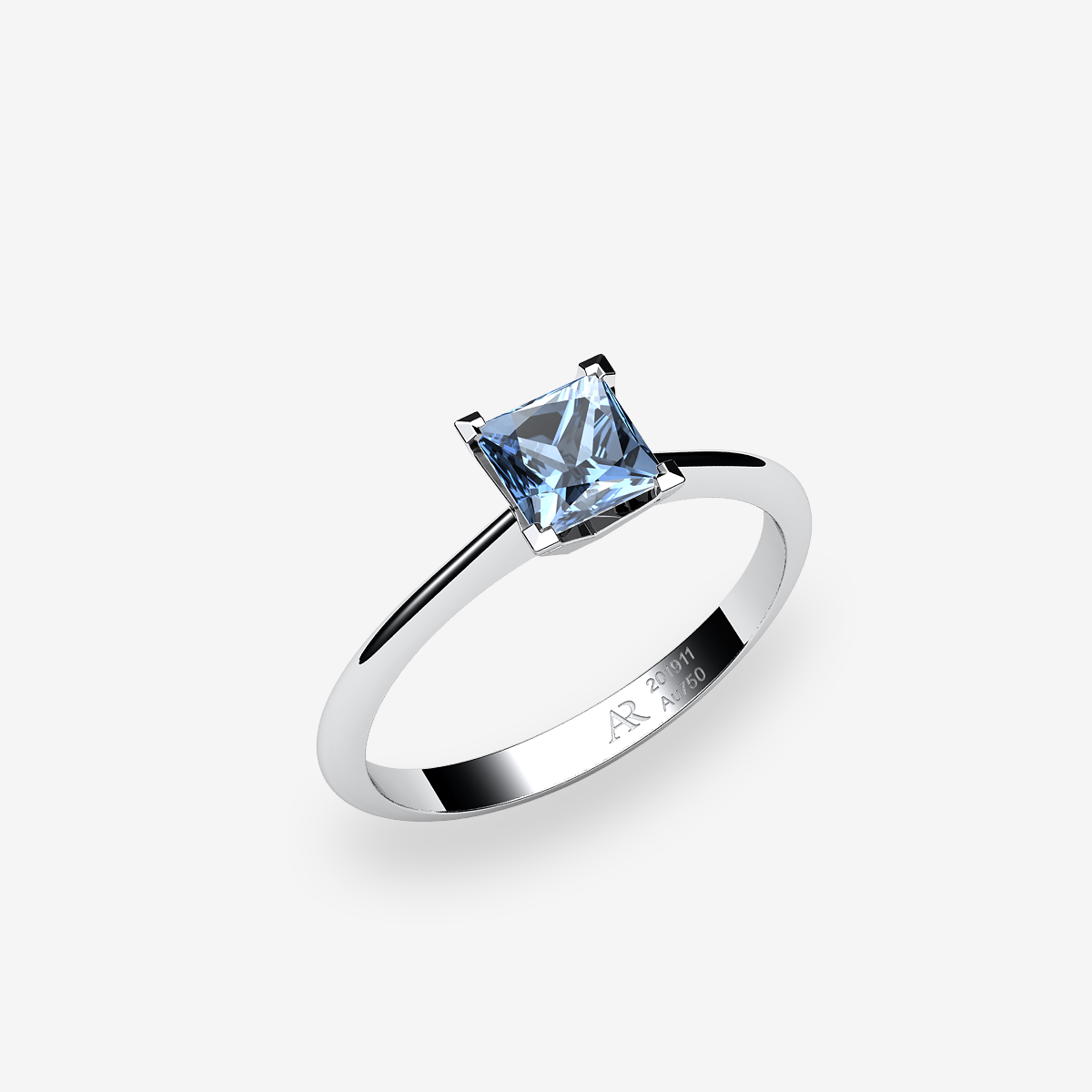 Bague solitaire Aigue-marine Or blanc palladié 18 carats