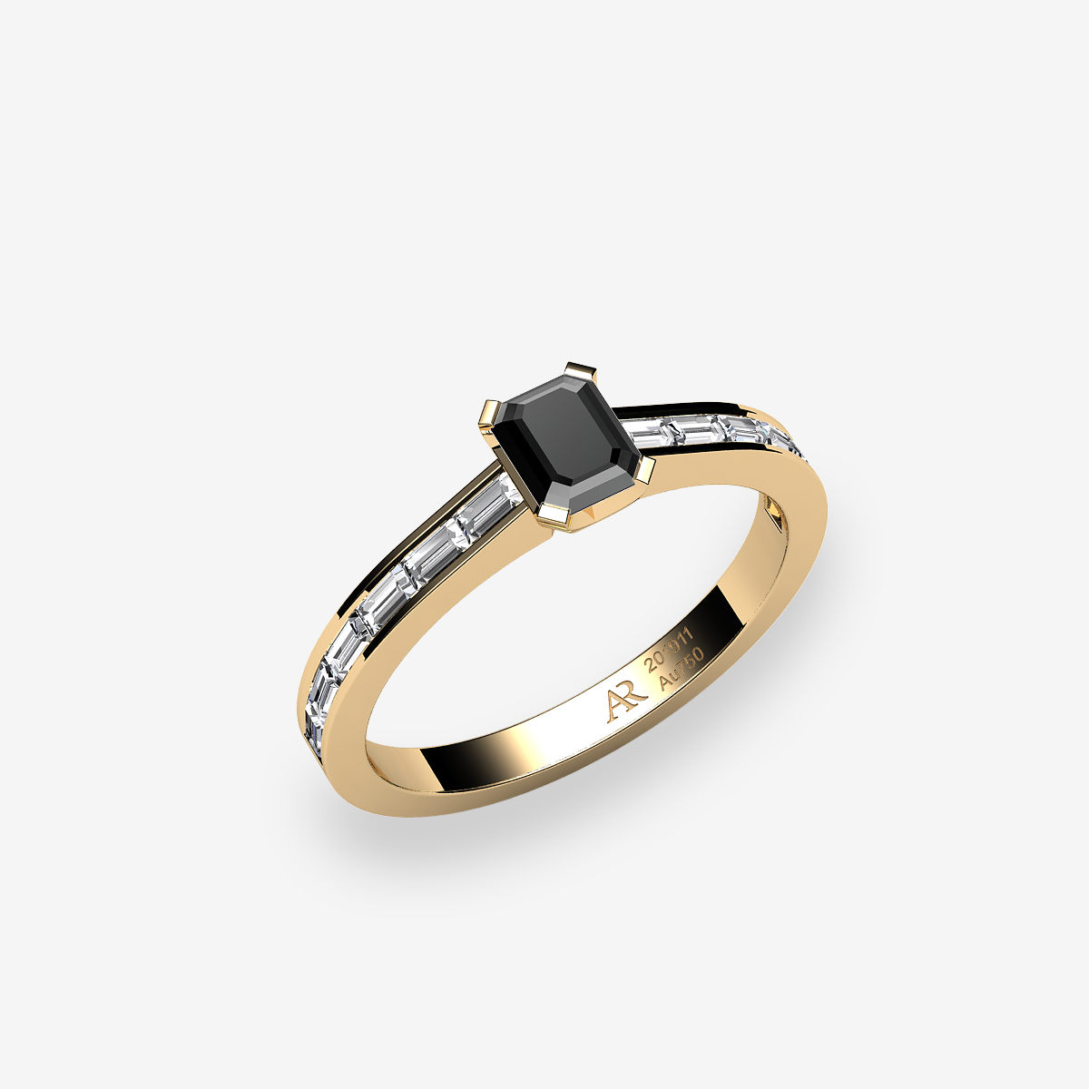 Bague solitaire Diamant noir Or jaune 18 carats