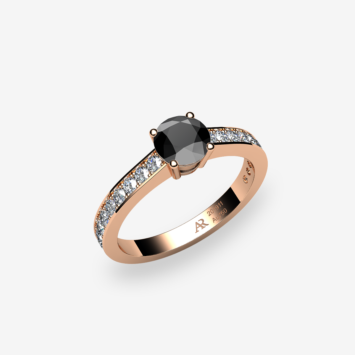 Bague solitaire Diamant noir Or rose 18 carats