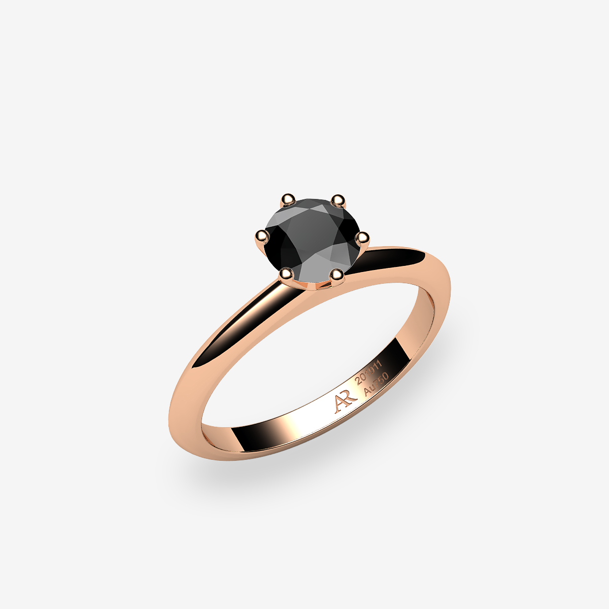 Bague solitaire Diamant noir Or rose 18 carats