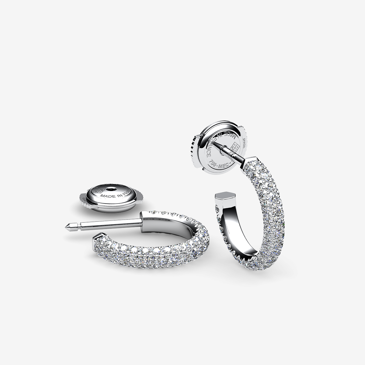 Boucles d'oreilles créoles pavage Diamants Or blanc palladié 18 carats