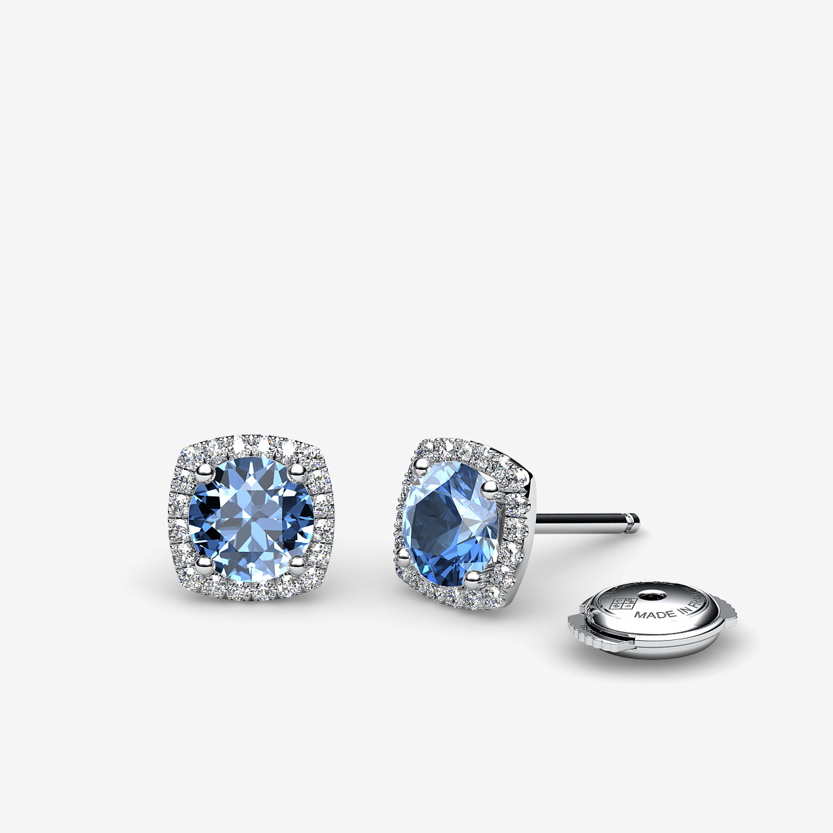 Boucles d'oreilles entourage Aigues-marines Or blanc palladié 18 carats