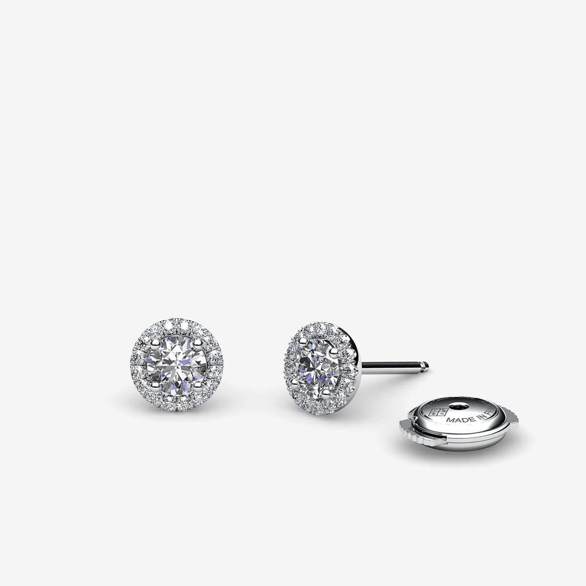 Boucles d'oreilles entourage Diamants Or blanc palladié 18 carats