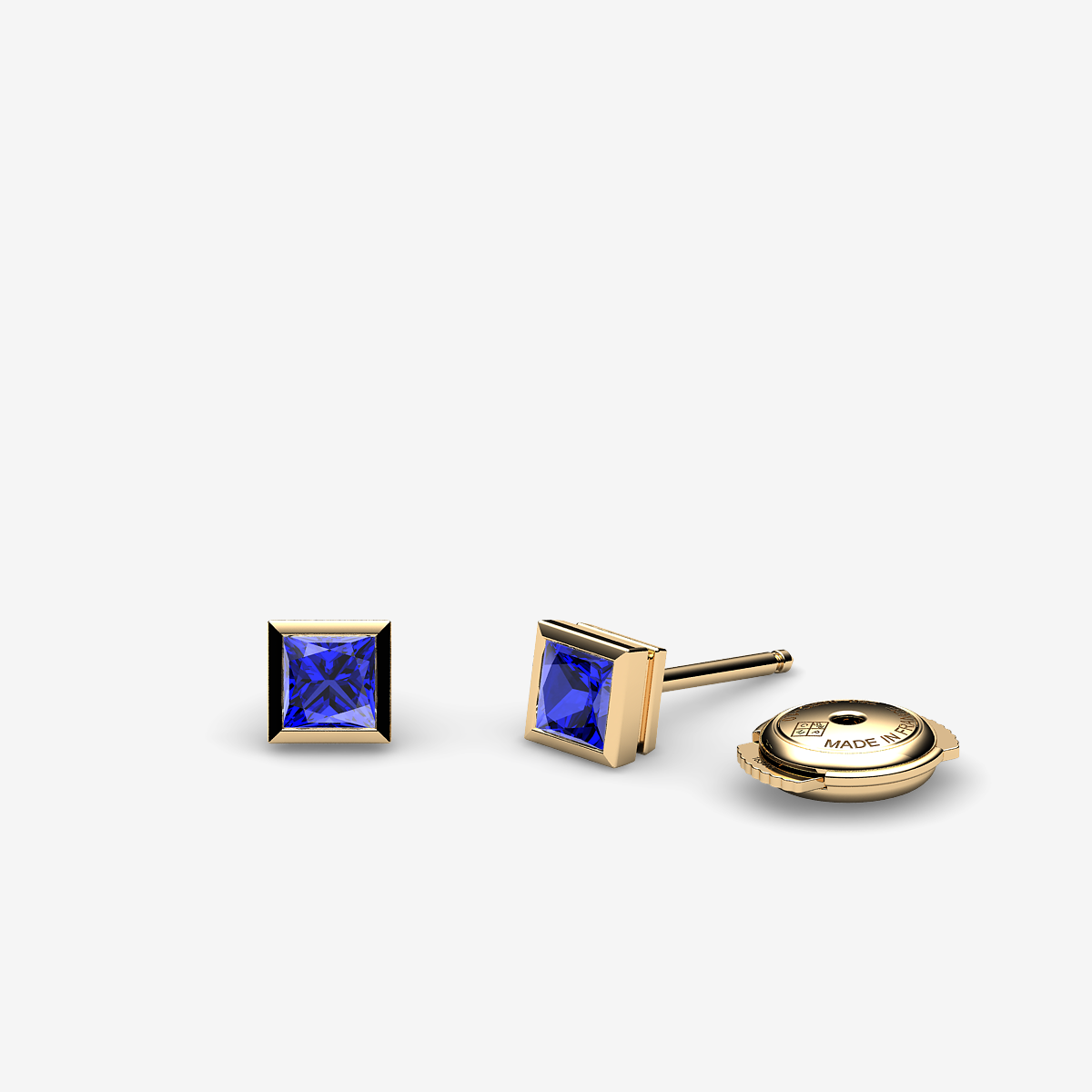 Boucles d'oreilles serti clos Saphirs bleus Or jaune 18 carats